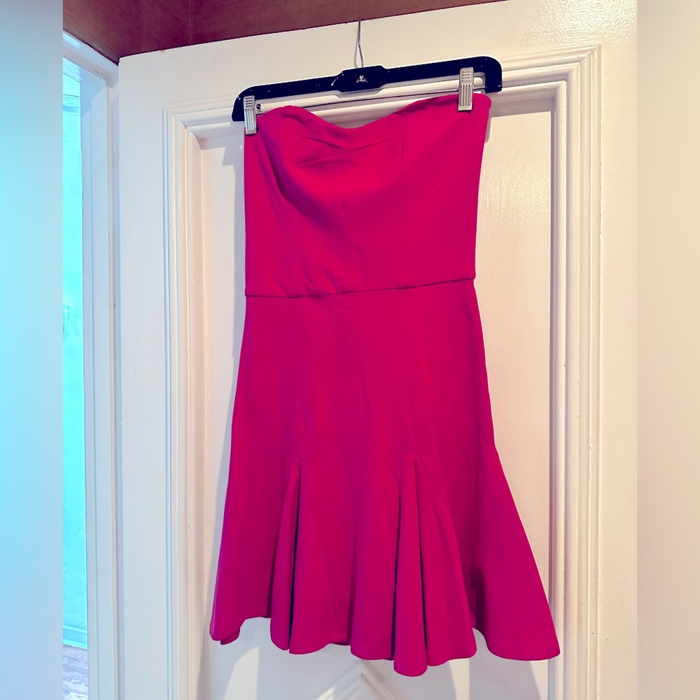 DEVLIN dress strapless corset top flared skirt solid pink blogger fave fashion